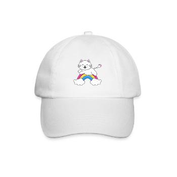 KATZE - REGENBOGEN - TIER - KIND - BABY - FUN - Baseballkappe - Weiß/Weiß - Vorne