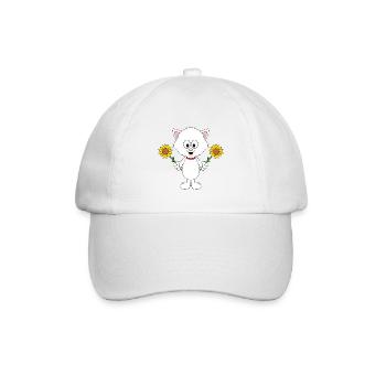 KATZE - SONNENBLUMEN - BLUMEN - TIERISCH - Baseballkappe - Weiß/Weiß - Vorne