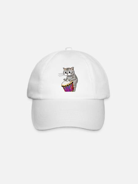Katze, die den Djembe spielt Trommler Musik Schlagzeuger Musiker - Baseballkappe - Weiß/Weiß