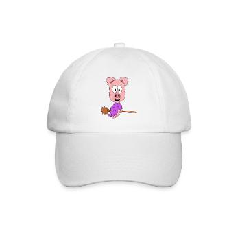HEXE - SCHWEIN - HEXENBESEN - TIER - KIND - BABY - Baseballkappe - Weiß/Weiß - Vorne