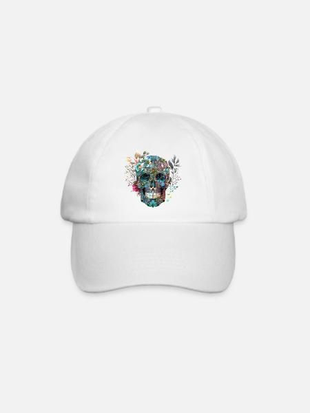 Mexikanischer Totenkopf, Blumen, Schädel, skull - Baseballkappe - Weiß/Weiß