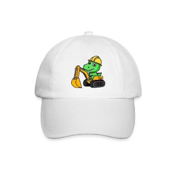 Dino Dinosaurier Bagger Baustelle Bauarbeiter - Baseballkappe - Weiß/Weiß - Vorne