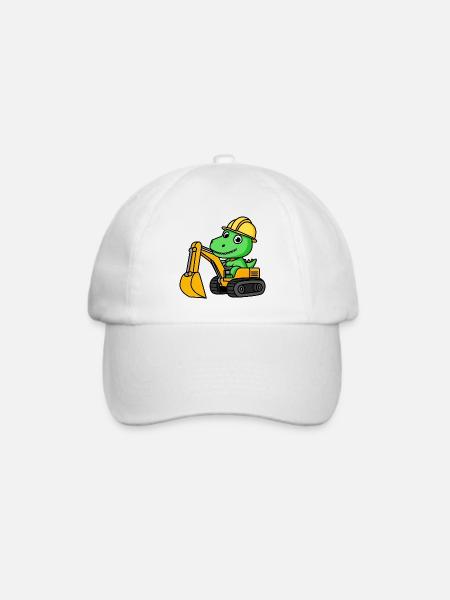 Dino Dinosaurier Bagger Baustelle Bauarbeiter - Baseballkappe - Weiß/Weiß