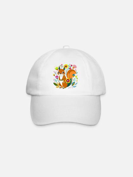 Kleines Eichhörnchen in Blumen - Baseballkappe - Weiß/Weiß