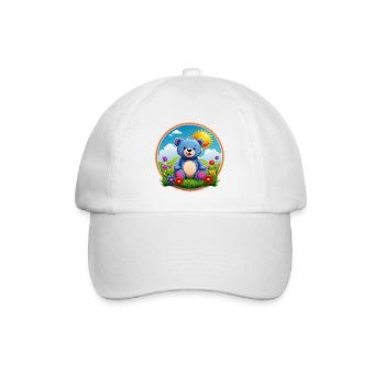 Süßer blauer Teddybär im Garten Sonne und Wolken - Baseballkappe - Weiß/Weiß - Vorne