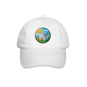 Süßer blauer Teddybär im Garten Sonne und Wolken - Baseballkappe - Weiß/Weiß - Vorne