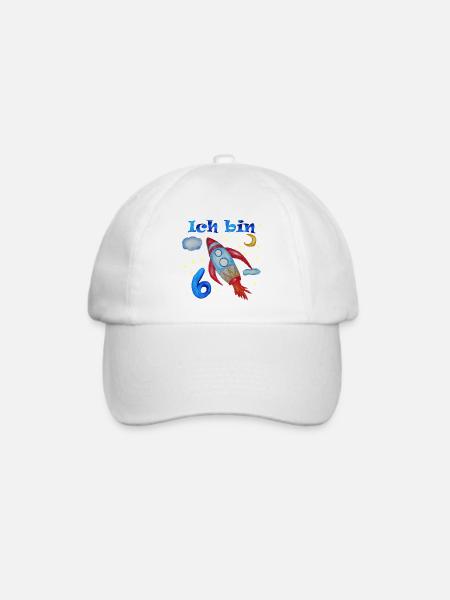 Rakete, Ich bin 6 Rakete - Baseballkappe - Weiß/Weiß