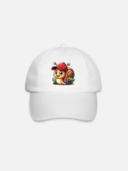 Kleine süße Schnecke mit Basecap und Trauben - Baseballkappe - Weiß/Weiß