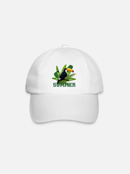 Tukan Papagei und tropische Blätter - Baseballkappe - Weiß/Weiß