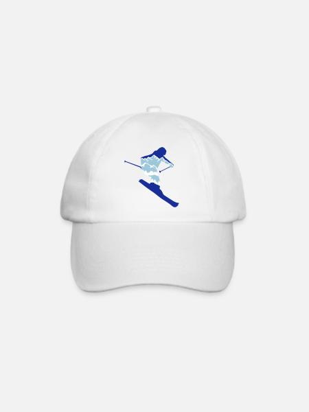 Skifahrer und Berg Silhouette - Skifahren, Ski - Baseballkappe - Weiß/Weiß
