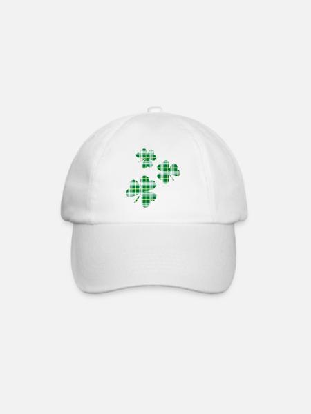 3 St. Patrick's Day Irish Tartan Kleeblätter - Baseballkappe - Weiß/Weiß