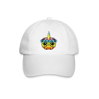 Hund Einhorn Horn Kopf Phantasie 2703 o - Baseballkappe - Weiß/Weiß - Vorne