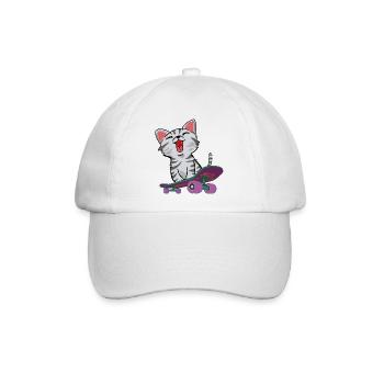 KATZE AUF SKATEBORD - Baseballkappe - Weiß/Weiß - Vorne