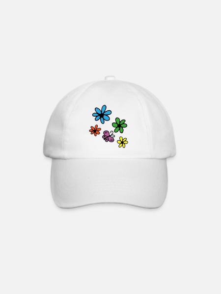 Bunte Blumen und Schmetterling - Baseballkappe - Weiß/Weiß
