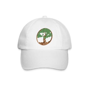 Moos Baum Medallion in Holz und Moos Optik - Baseballkappe - Weiß/Weiß - Vorne