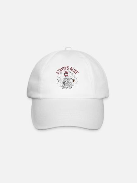 Am Leben bleiben, am Leben bleiben Skelett Kaffee trinken - Baseballkappe - Weiß/Weiß