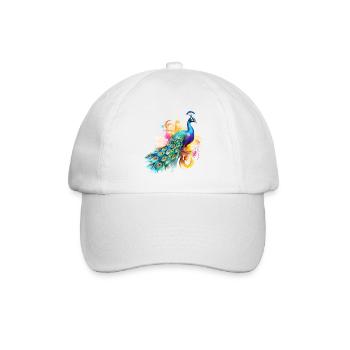 Pfau Blumen Pfauenfeder Exotisch Farbenfroh Bunt - Baseballkappe - Weiß/Weiß - Vorne