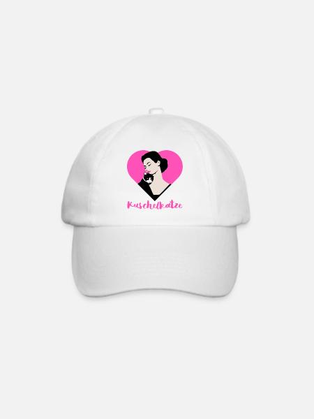 Kuschel Katze mit Herz Pink für tierliebe Frauen - Baseballkappe - Weiß/Weiß