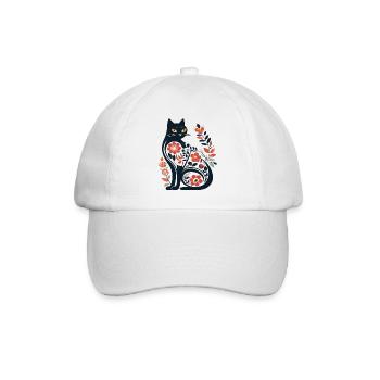 Katzensilhouette mit floralen Mustern - Baseballkappe - Weiß/Weiß - Vorne