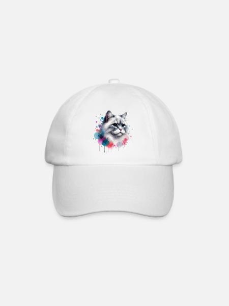 Aquarell Katzenkopf - Baseballkappe - Weiß/Weiß