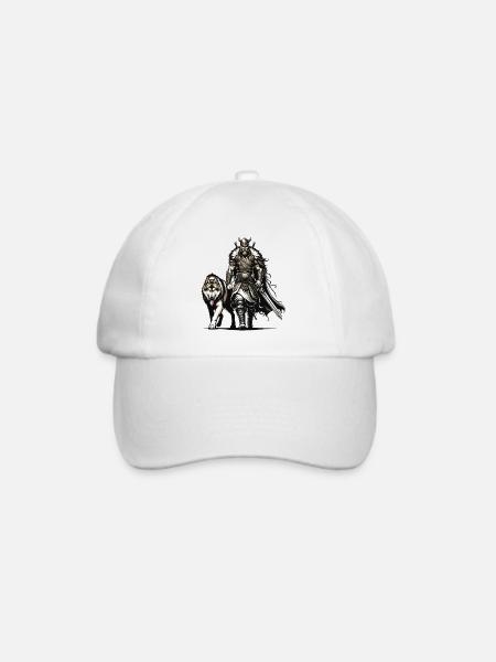 Ein Wikingerkrieger mit seinem wilden Wolf. - Baseballkappe - Weiß/Weiß