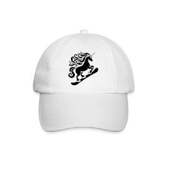 Minimalistisches Design: Einhorn Snowboarder - Baseballkappe - Weiß/Weiß - Vorne