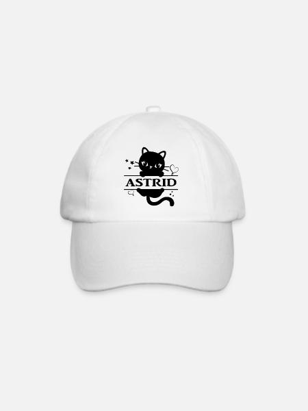 Astrid T-Shirt Katze Geschenkidee T-Shirt Katze - Baseballkappe - Weiß/Weiß