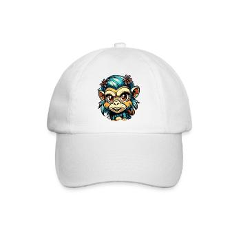 Süßer Affe / Affenmädchen / niedlich /Haarschleife - Baseballkappe - Weiß/Weiß - Vorne