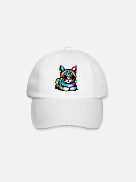 Katze mit Sonnenbrille - Baseballkappe - Weiß/Weiß