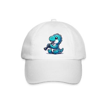 Dino Flötist Niedliches Design - Baseballkappe - Weiß/Weiß - Vorne