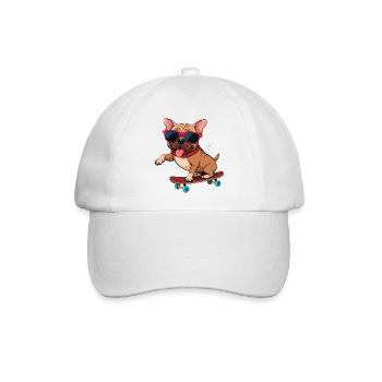 Bulldogge auf einem Brett mit Brille - Baseballkappe - Weiß/Weiß - Vorne