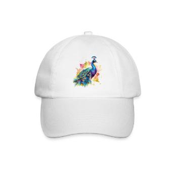 Pfau Pfauenfeder Exotisch Farbenfroh Bunt Kunst - Baseballkappe - Weiß/Weiß - Vorne