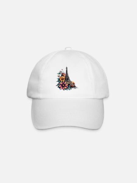 Paris Eiffelturm Frankreich Stadt Skyline Blumen - Baseballkappe - Weiß/Weiß