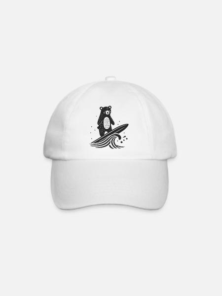 Surfender Bär – Spielerische Tier Illustration - Baseballkappe - Weiß/Weiß