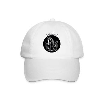 Pony mit Blumen - schwarz weiß – Schulkind - Baseballkappe - Weiß/Weiß - Vorne