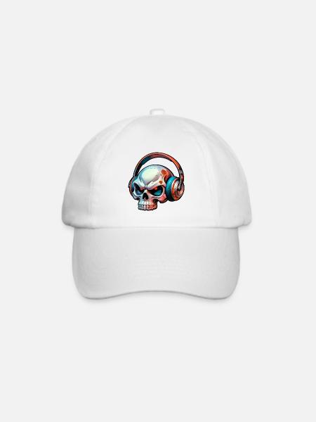 Schädel mit kopfhörer - Baseballkappe - Weiß/Weiß