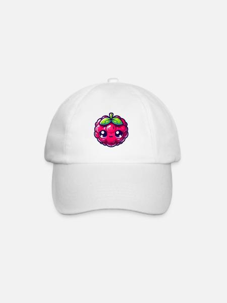 Himbeer-Kawaii-Illustration - Baseballkappe - Weiß/Weiß