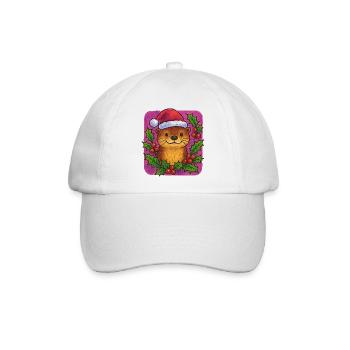 Festlicher Otter mit Stechpalme und Weihnachtsmütze - Baseballkappe - Weiß/Weiß - Vorne