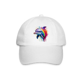 Bunter Delfin Kunstdruck - Baseballkappe - Weiß/Weiß - Vorne