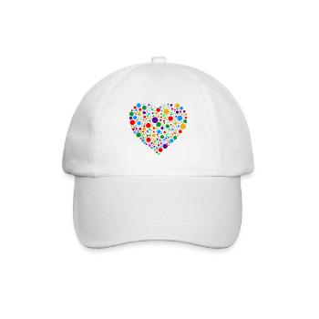 Buntes Polka Dot Herz – Hell punktig gepunktet - Baseballkappe - Weiß/Weiß - Vorne