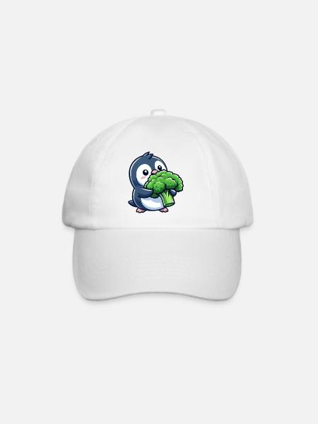 Lustiger Pinguin mit Brokkoli Gemüse Vegan Comic - Baseballkappe - Weiß/Weiß