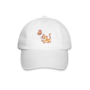 Neugierige Katze und Schmetterling - Baseballkappe - Weiß/Weiß - Vorne