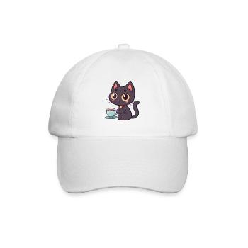 Kawaii-Katze mit Tee - Baseballkappe - Weiß/Weiß - Vorne