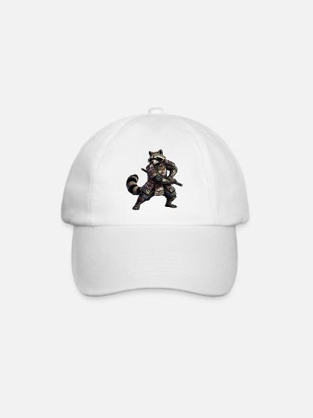 Waschbär Samurai mit Katana - Baseballkappe - Weiß/Weiß