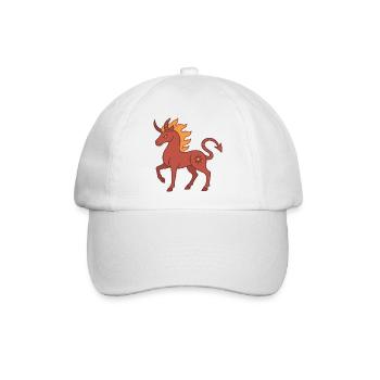 Feuriges Dämonen-Einhorn mit Hörnern und Flammen - Baseballkappe - Weiß/Weiß - Vorne