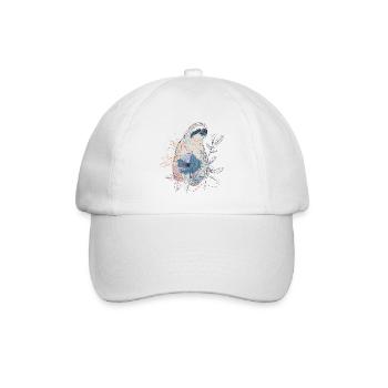 Lineart Faultier mit blauer Blüte – Boho Stil - Baseballkappe - Weiß/Weiß - Vorne