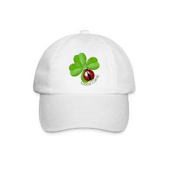 Good Luck Clover with Ladybug | Lucky Charm Art - Baseballkappe - Weiß/Weiß - Vorne