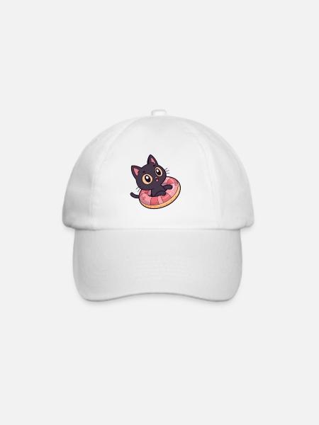 Schwarze Katze auf Donut-Boje - Baseballkappe - Weiß/Weiß