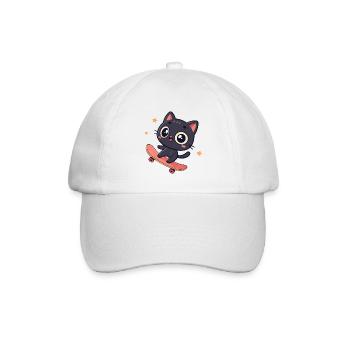 Kawaii-Katze auf Skateboard - Baseballkappe - Weiß/Weiß - Vorne