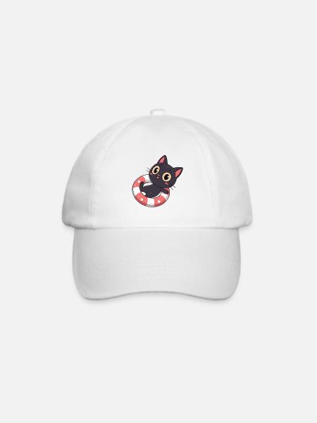 Schwarze Katze auf Bojenblüten - Baseballkappe - Weiß/Weiß